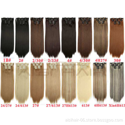 Aisi Hair Synthetic Heat Resistant Fiber 16 Clips in Hair Extensions Straight Hair Piece For Women